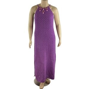 Boston Proper Crochet Halter Maxi Dress Amethyst Orchid Crystal Trim XL
